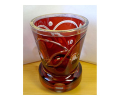 Antik Cseh Bohemia. Vastag falú metszett rubinvörös pohár 1870-es évek