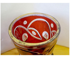 Antik Cseh Bohemia. Vastag falú metszett rubinvörös pohár 1870-es évek