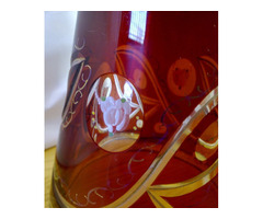 Antik Cseh Bohemia. Vastag falú metszett rubinvörös pohár 1870-es évek