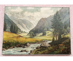 Alpesi táj rohanó patakkal, Vitange olaj-vászon festmény, ismeretlen művésztől