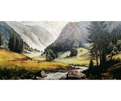 Alpesi táj rohanó patakkal, Vitange olaj-vászon festmény, ismeretlen művésztől