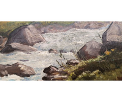 Alpesi táj rohanó patakkal, Vitange olaj-vászon festmény, ismeretlen művésztől