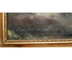 Csónakázók: antik olaj-vászon festmény a múlt század elejéről. Pankotai István