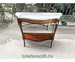 Márványlapos intarziás kis konzolasztal