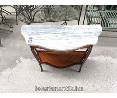 Márványlapos intarziás kis konzolasztal