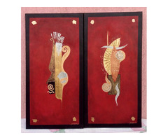 Modern páros absztrakt festmény kompozíció Olaszországból. Antik Görög hatású ritkaság