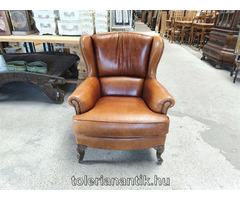 Barna bőr kis fülesfotel