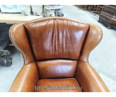 Barna bőr kis fülesfotel