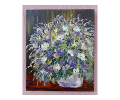 Modern kortárs festmény. Tavaszi virágok. Gustav Seitz Német festő alkotása