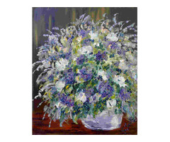 Modern kortárs festmény. Tavaszi virágok. Gustav Seitz Német festő alkotása