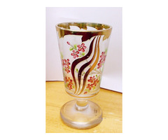 Antik Biedermeier stílusú vastagfalú talpas pohár, Budapesti emlék felirattal