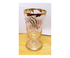 Antik Biedermeier stílusú vastagfalú talpas pohár, Budapesti emlék felirattal