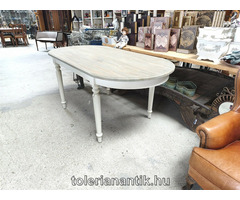 Fehérlábas ovális asztal antikolt szürke lappal