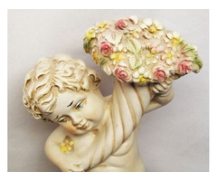 Antik biszkvit barokk stílusú porcelán puttó szobor, egyedi ritkaság