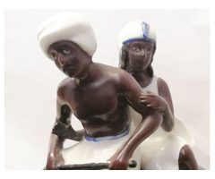 Afrikai elefánton utazó párocska, antik porcelán nipp szobor, egyedi ritkaság