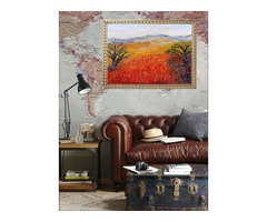 Kortárs műtárgy olajfestmény. Pipacsos mező akáciákkal. Gustav Seitz alkotása