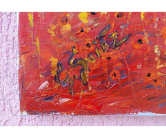 Kortárs műtárgy olajfestmény. Pipacsos mező akáciákkal. Gustav Seitz alkotása