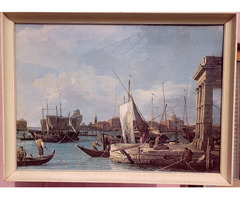 Canaletto: La Punta Della Dogana című festményének nyomata üvegezett keretben