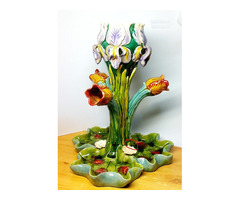 Tulipános majolika váza, egyedi különlegesség