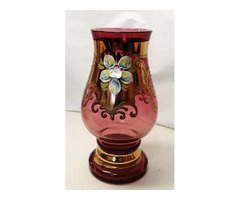 Egzotikus szépségű Bohemia váza dús aranyozással, zománc festett dekorációval