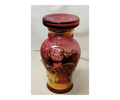 Egzotikus szépségű Bohemia váza dús aranyozással, zománc festett dekorációval