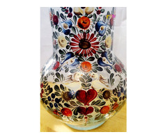 Antik üvegműves műtárgy. Szakított dúsan festett buborék zárványos boroskancsó