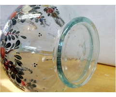 Antik üvegműves műtárgy. Szakított dúsan festett buborék zárványos boroskancsó