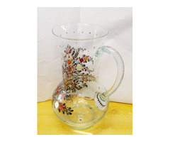 Antik üvegműves műtárgy. Szakított dúsan festett buborék zárványos boroskancsó