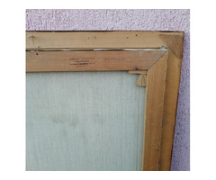 Alpesi legelő tájkép marhákkal, és istállóval keretezett olaj-vászon festmény szignóval