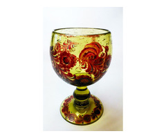 Gall kakasos vastag buborékos falú, biedermeier talpas pohár