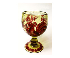 Gall kakasos vastag buborékos falú, biedermeier talpas pohár