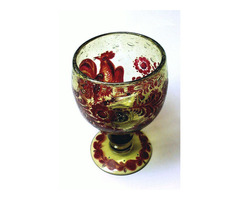 Gall kakasos vastag buborékos falú, biedermeier talpas pohár