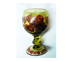 Gall kakasos vastag buborékos falú, biedermeier talpas pohár