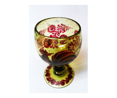 Gall kakasos vastag buborékos falú, biedermeier talpas pohár