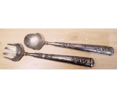 Antik etruszk mintázatú kanál, és villa páros, kézműves munka. Egyedi ritkaság