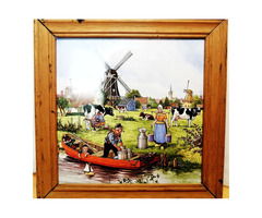 Retro XIX. századi témájú Keretezett csempekép, Ter Steege Holland művész alkotása