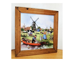 Retro XIX. századi témájú Keretezett csempekép, Ter Steege Holland művész alkotása