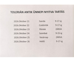TOLERIÁN ANTIK KFT ÜNNEPI NYITVATARTÁSA