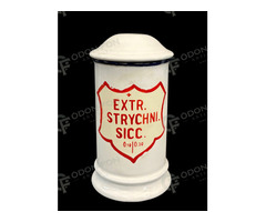 Zománc patikatégely „EXTR STRYCHNI SICC” felirattal
