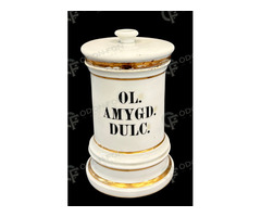 Porcelán patikatégely „OL AMYGD DULC” felirattal